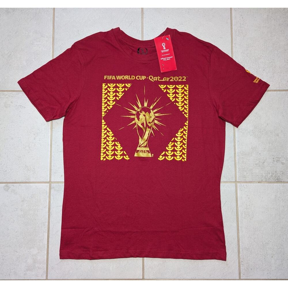 FIFA World Cup Qatar 2022 Large Short Sleeve Shirt Red Cotton NEW